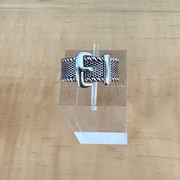 Rhodium Plated Solid Sterling Silver Buckle Ring  Size 7 NWOT Artisan made - Picture 3 of 11